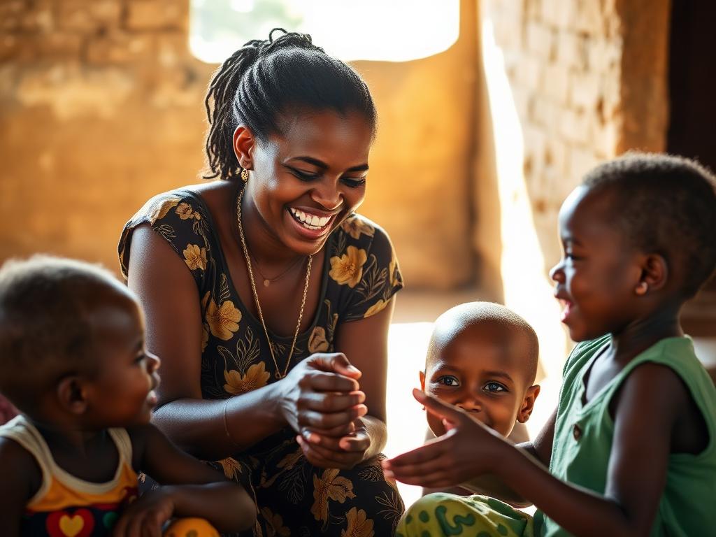 Volunteer mentoring children at an orphanage